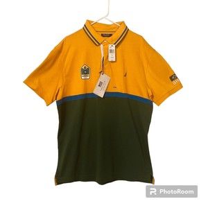 Nautica Men’s Brazil Flag Sailing Yacht Polo Shirt Slim Fit Yellow Green XXL NWT